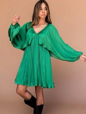 Glam Kelly Green Romantic Boho Chic Flowy Dress